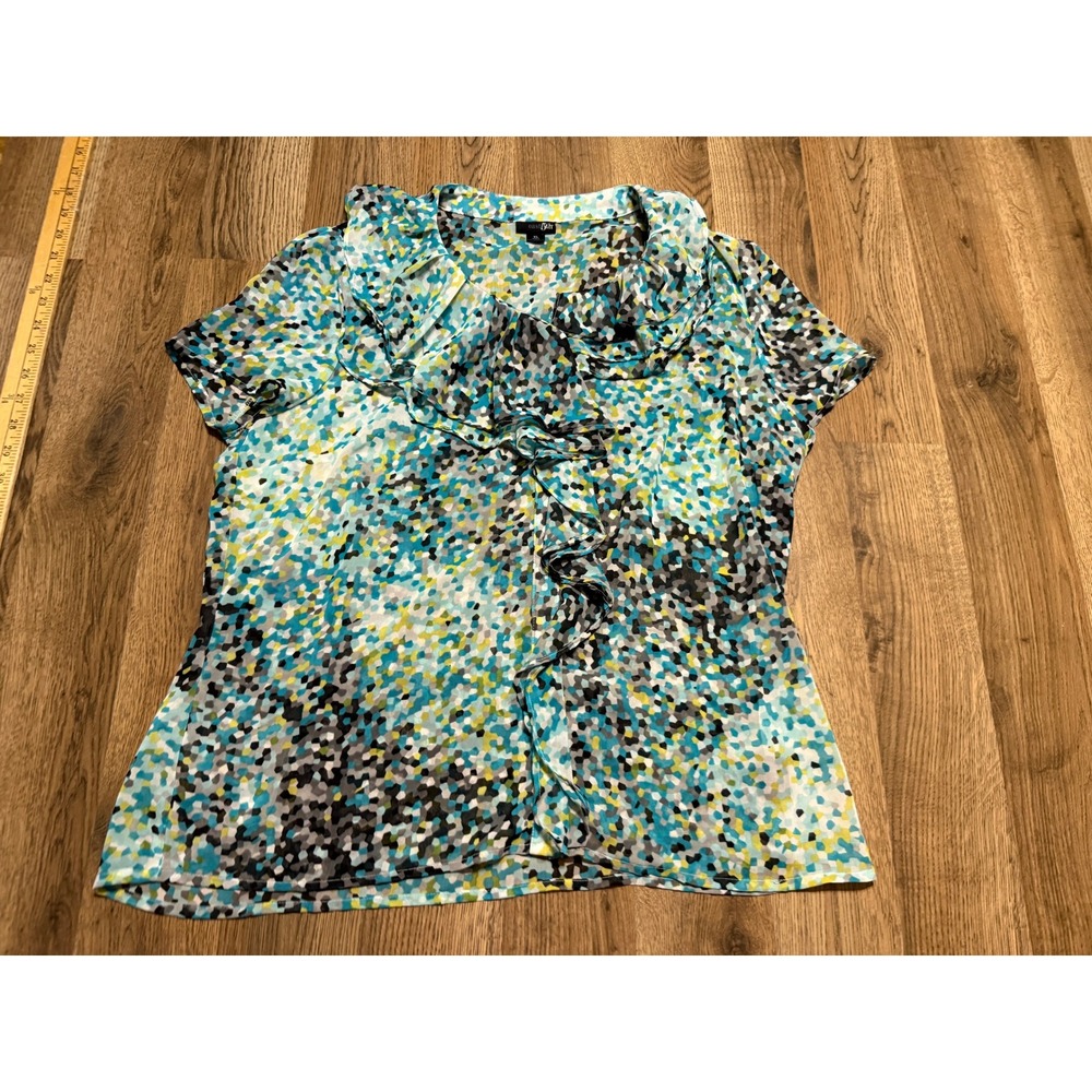 East 5th Blouse Womens XL Blue White Green Black Short Sleeve Button Up